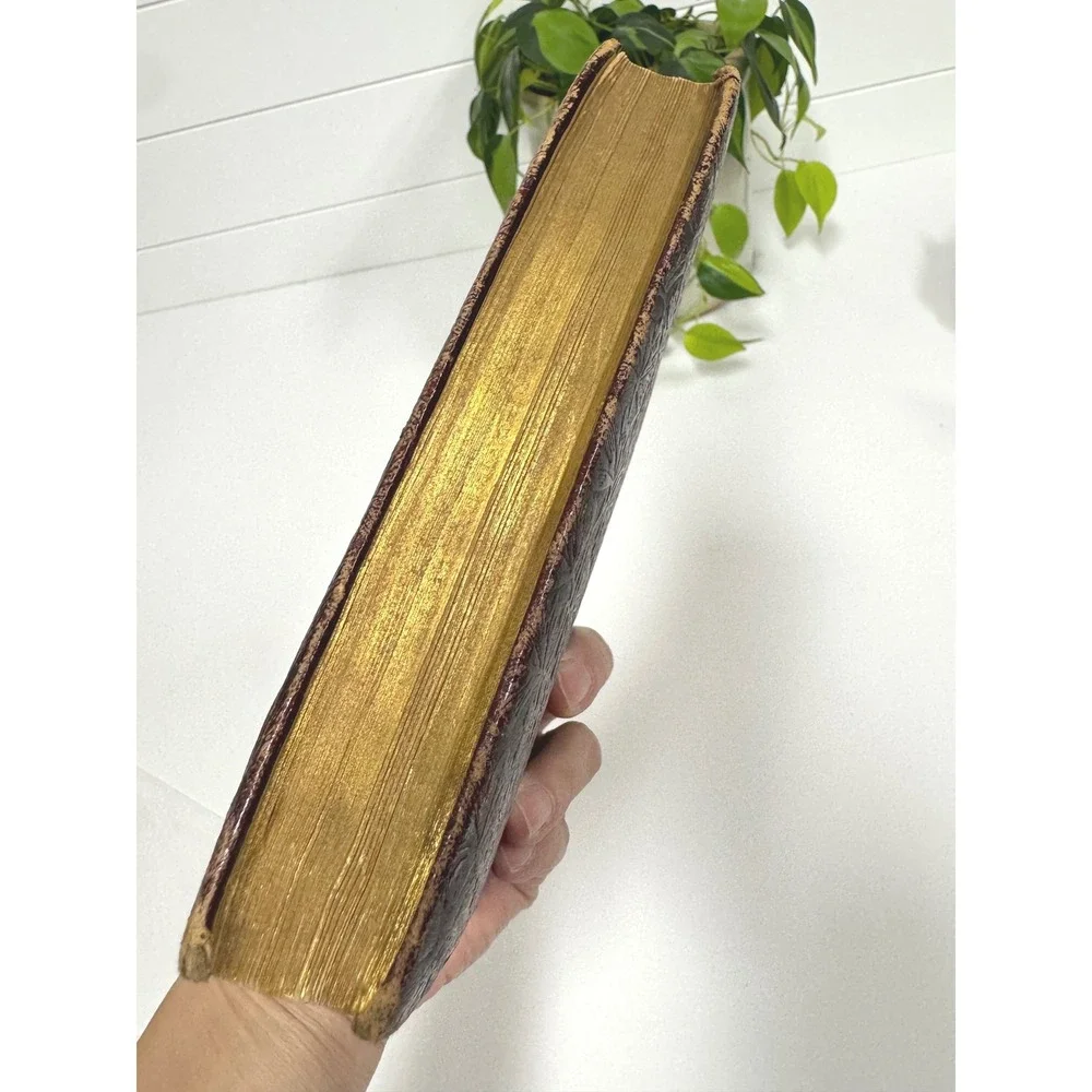 Antique Oliver Goldsmith Leather Bound Book Embossed Floral Burgundy Gold Gilt